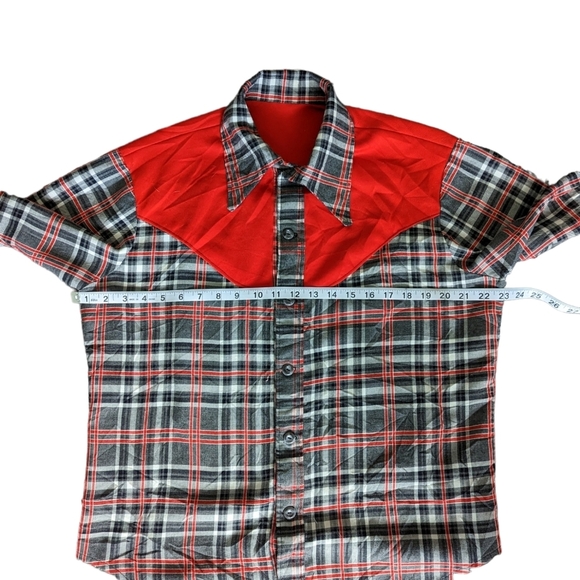 Vintage 70s Plaid Western Cowboy Pointy Collar Button Down Shirt - Picture 5 of 5